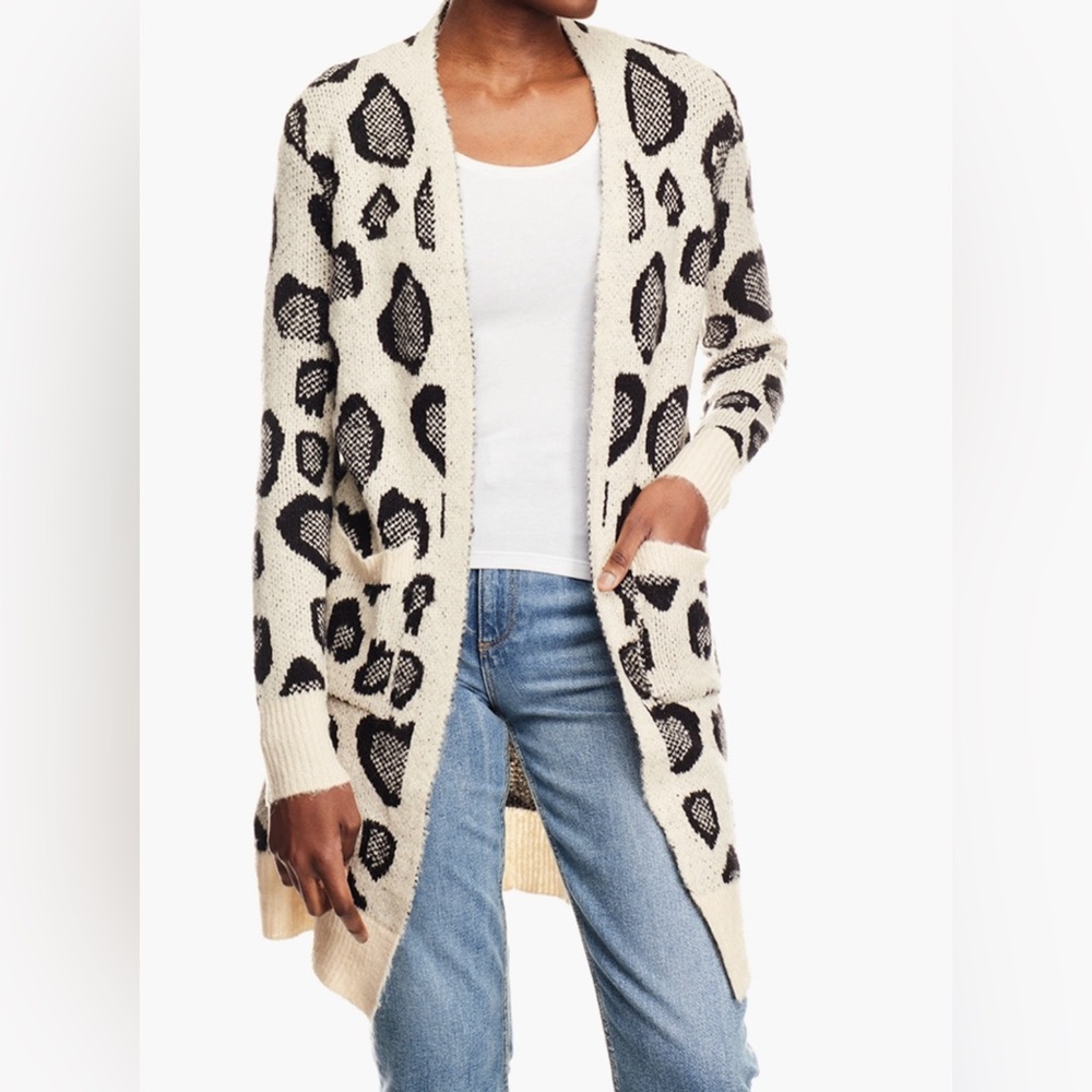 GUESS Cream Black Multi Timon Duster Cardigan in small Oversized